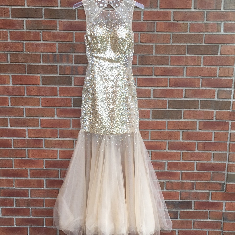 RIVA Designs Sleeveless Illusion Beaded Sequined Open Back Mermaid Prom Dress 2